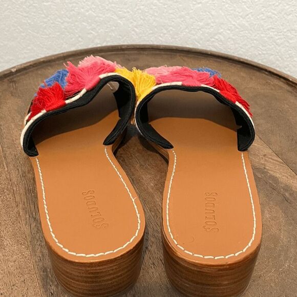 Anthropologie Soludos Tassel City Flat Open Toe Slide Sandals Women's Size 9.5 - Picture 4 of 8